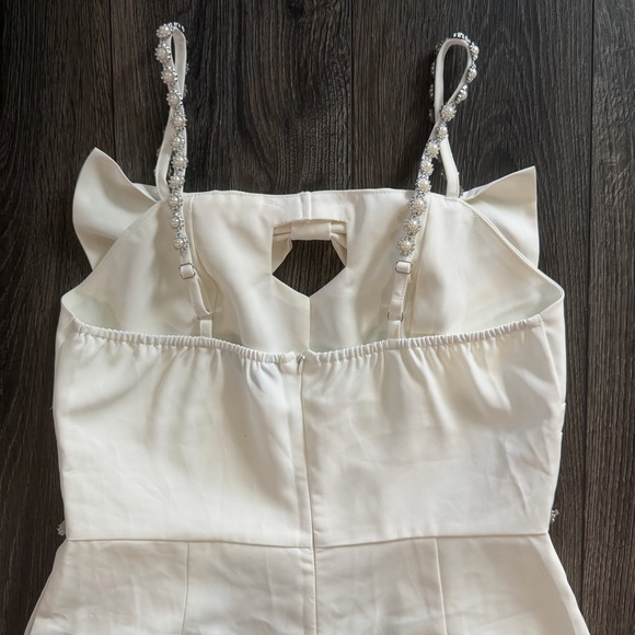 ChicMe White Pearl Strap Bow Wide Leg Jumpsuit Size M Elegant Wedding Easter - Picture 6 of 16